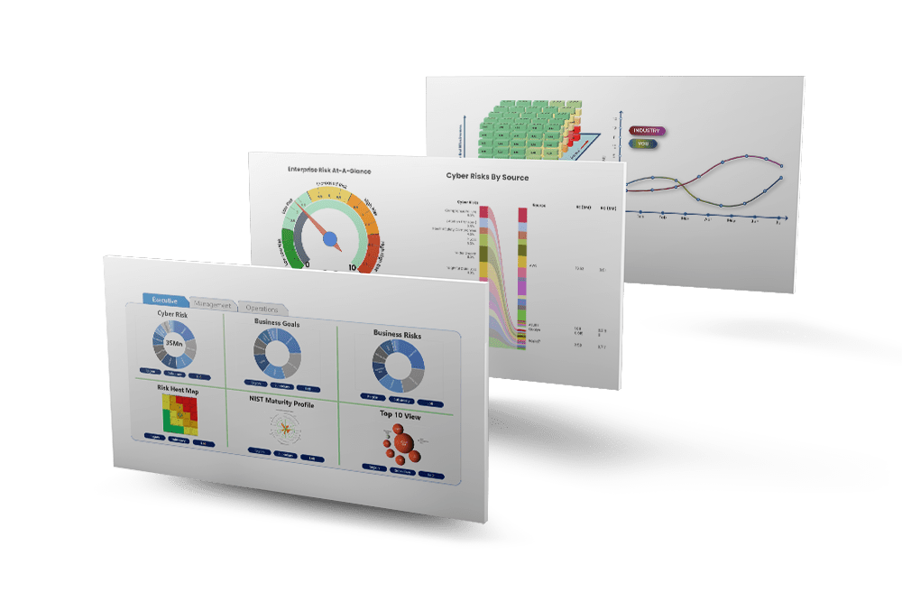 3 floating screens with charts